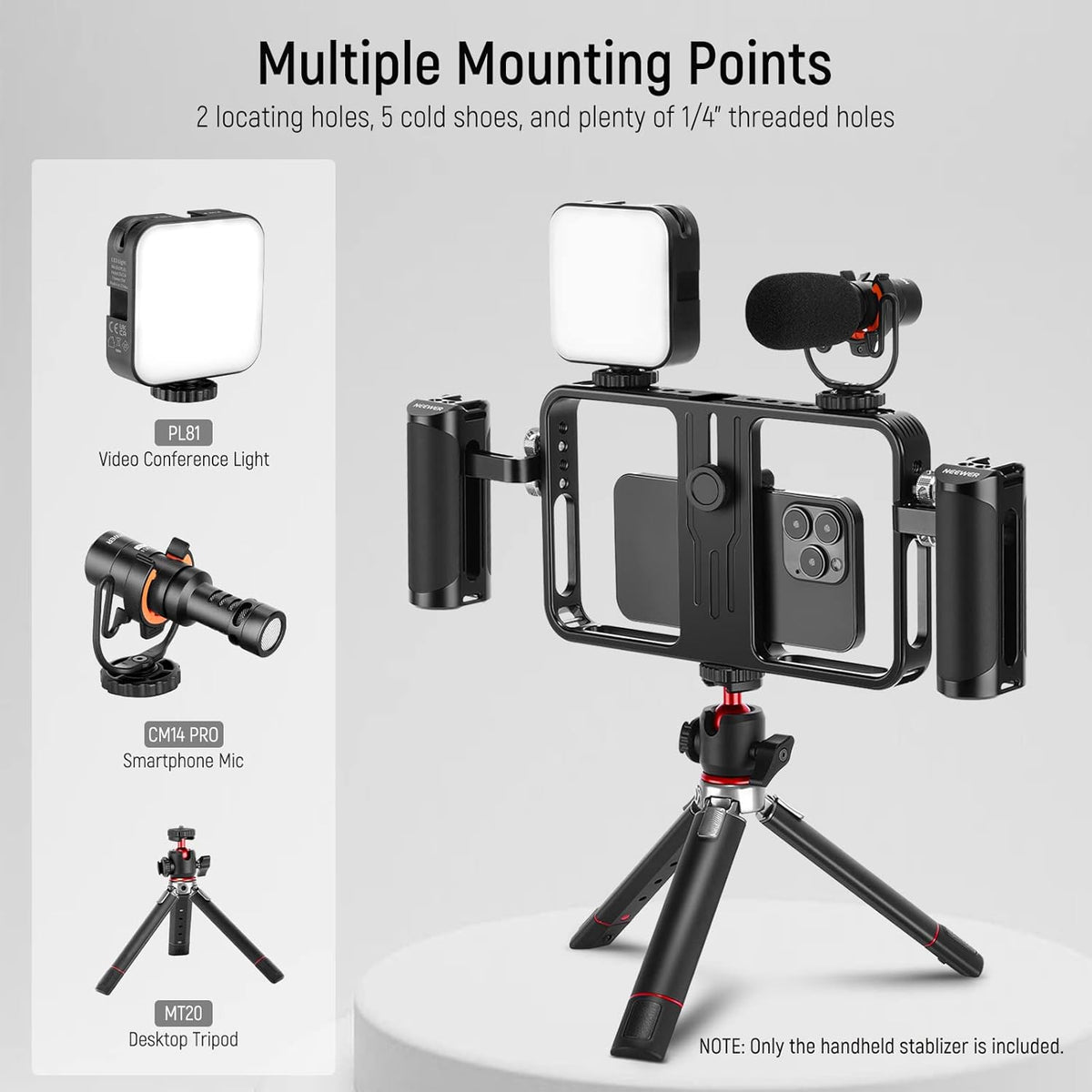 NEEWER Phone Stabilizer Video Rig Kit, Aluminum Handheld Phone Cage with Silicone Handles&Adjustable Phone Clip Compatible with iPhone 14 Plus 14 Pro Max 13 Pro Max Samsung for Vlogging Live Streaming