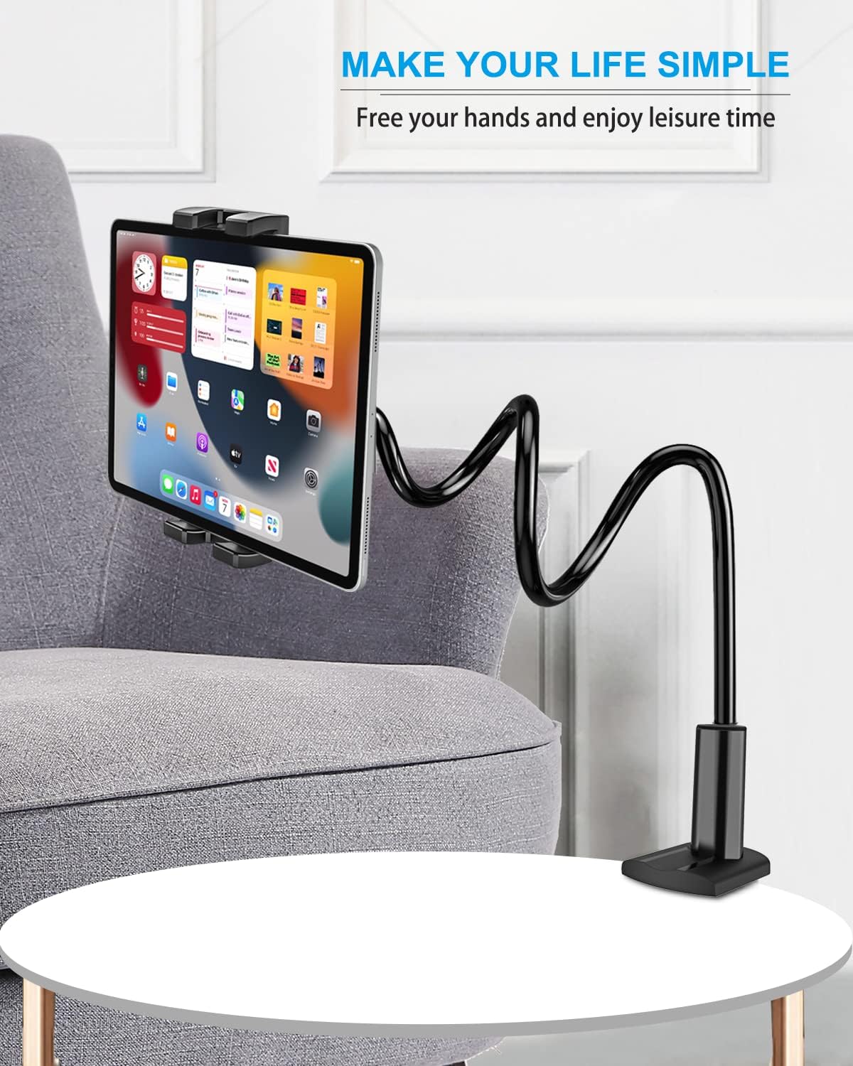 woleyi Gooseneck Tablet Holder for Bed, Flexible Long Arm Tablet Mount for Desk, Clip Bracket Clamp Stand fit for iPad Pro 10.5 Air Mini, Switch, Galaxy Tabs, Tablets, Cell Phones and 4.7-11" Devices