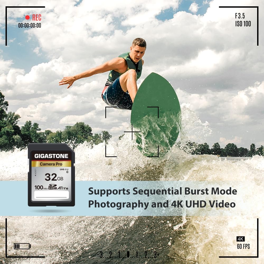[5-Yrs Free Data Recovery] GIGASTONE 32GB SD Card, Camera Pro, A1 V10 SDHC Memory Card Compatible with SPYPOINT TACTACAM Trail Camera, with 1 Mini Cases