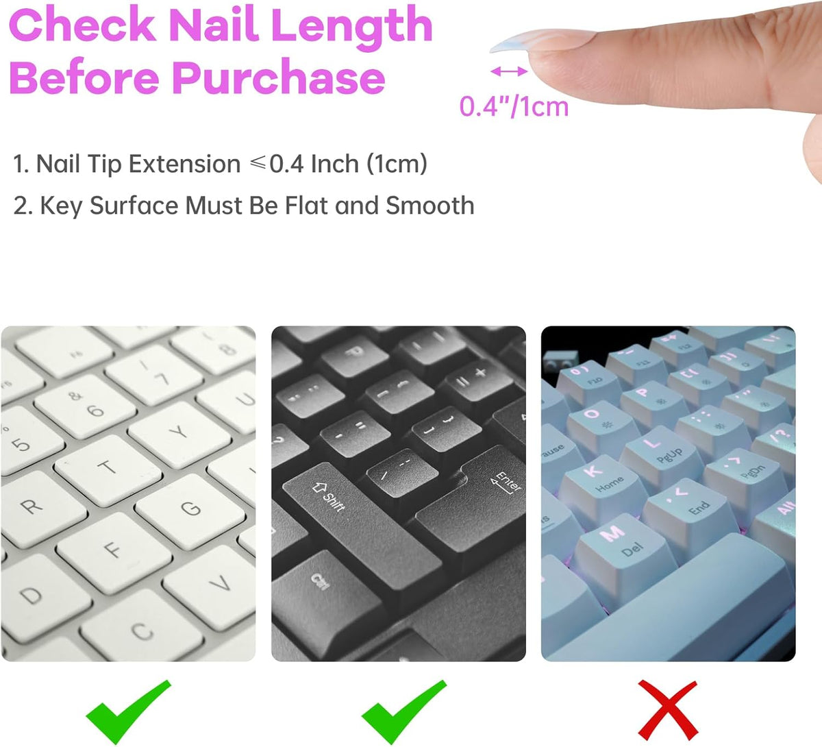 Tomorotec 80PCS Clear Silicone Raised Keyboard Key Cover Stickers for Long Nails, Soft & Smooth Surface Non-Slip Typing Protectors, Universal Fit for Most Standard Keyboards, Easy to Apply and Replace