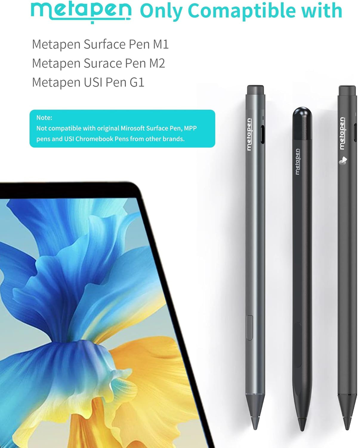 Metapen Tips (3pcs, Black) - Only Compatible with Metapen Stylus Pen M1 / M2 for Surface and G1 for Chromebook with USI Support - TIP302