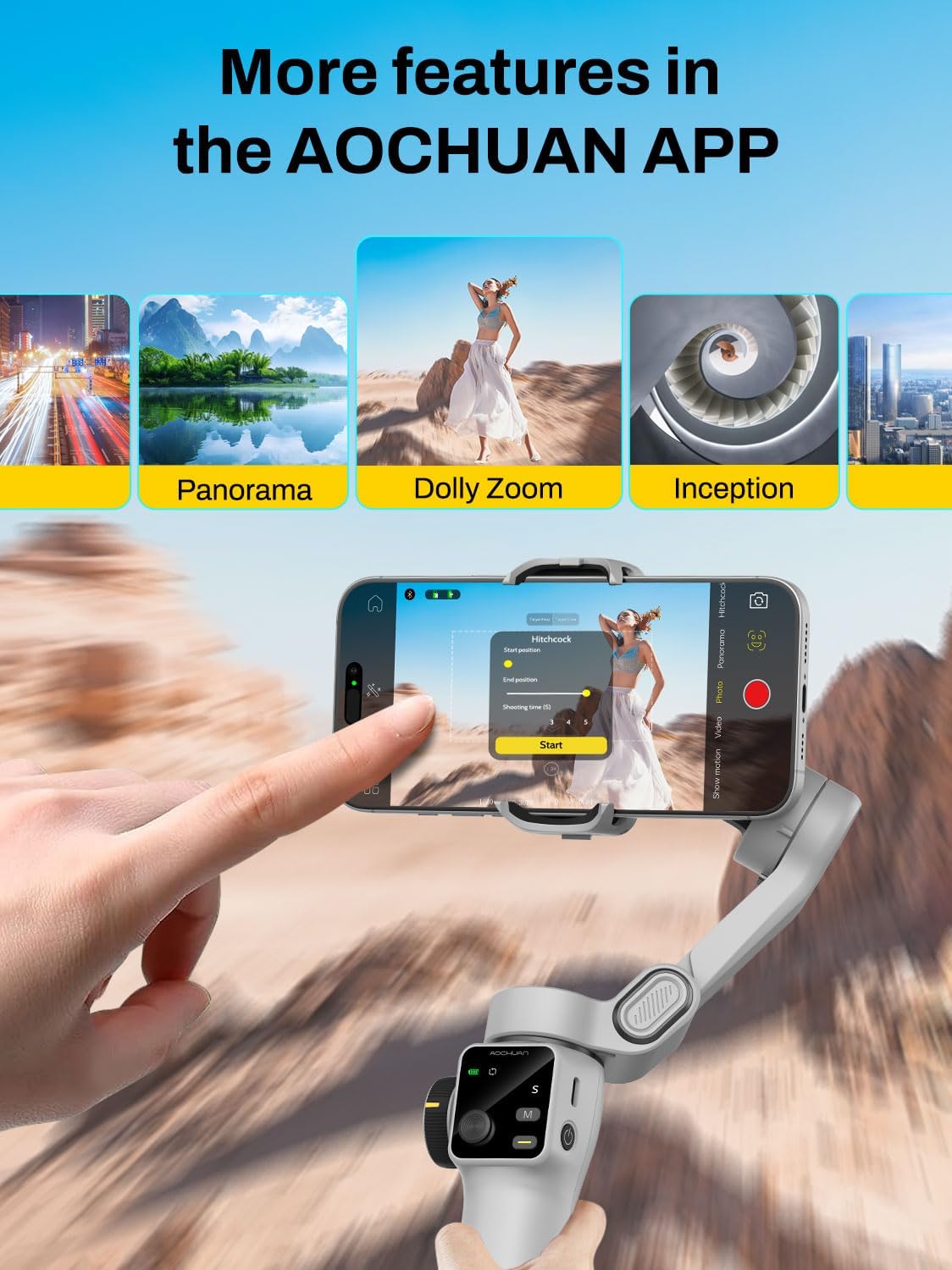 Gimbal Stabilizer for iPhone & Android, 3-Axis Phone Gimbal with OLED Screen, 7.8" Extendable Rod, Face & Gesture Tracking, Ideal for Vlogging, Travel & Video Recording-Smart V8 White