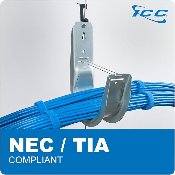 ICC Batwing J Hook 2” with Retainer Clip - Galvanized Steel Cable Management Hooks for Hanging Cable to Hanger Wire and Threaded Rod - Rust-Resistant, EIA and TIA Compliant - 2 Inch 25 Pack