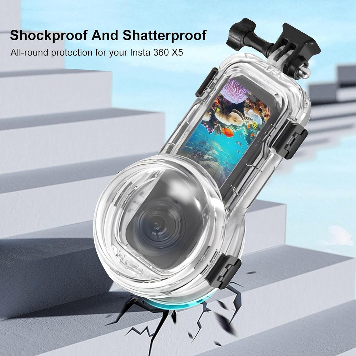Invisible Dive Case for Insta360 X5, FotStdio Insta 360 X5 Waterproof Case 60m/196ft Underwater Diving Housing Cover Protective Sealed Shell Photography Housings Action Camera Accessories
