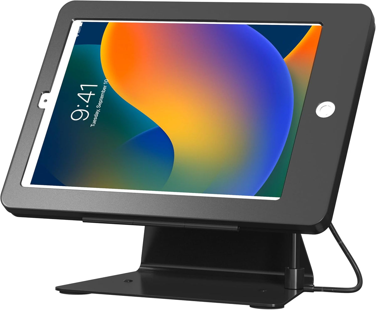 Desktop Anti-Theft Stand – CTA Kiosk Stand with Stylus, Tether, and Aluminum Enclosure for iPad (Gen 2-6), Air (Gen 1 & 2), & Pro 9.7 - Black (PAD-DASB)