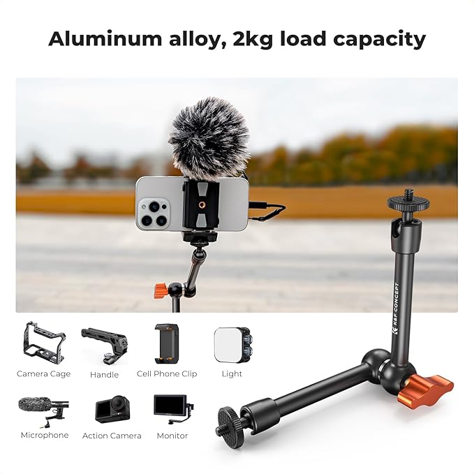 K&F CONCEPT 9.8" Magic Arm, 1/4" Screw Camera Mount Arm 360° Ball Heads