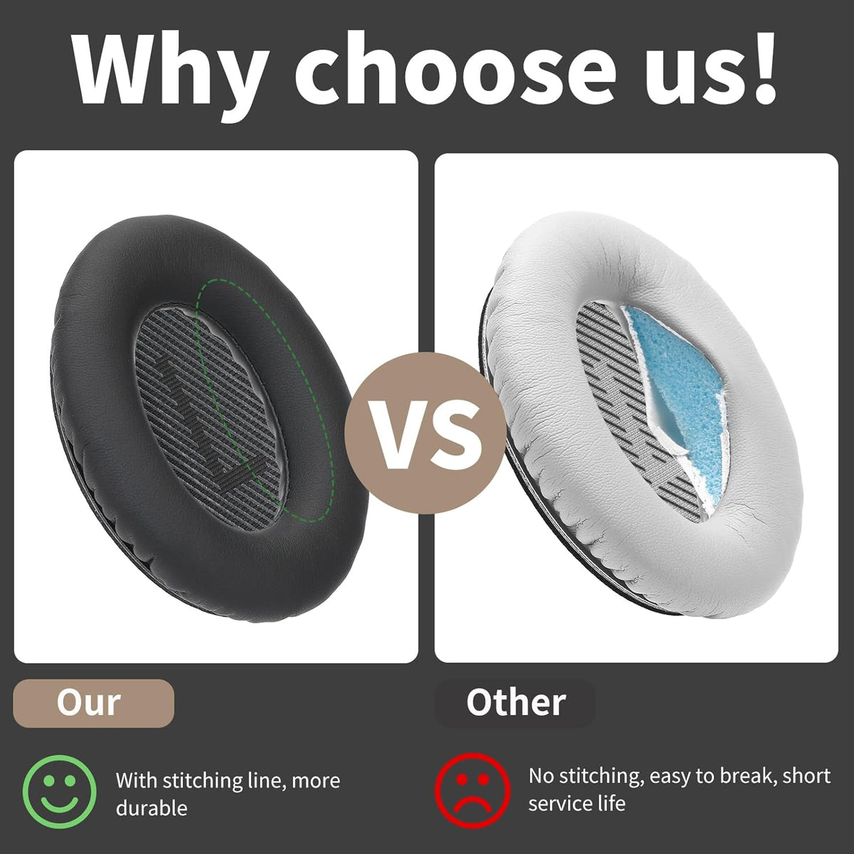 Damex Ear Cushions for Bose qc35 ii Replacement Ear Pads, Compatible with Bose QuietComfort 35 Replacement earpads, Increased Stitching,no Breakage, Protein Leather, Softly. (Black)
