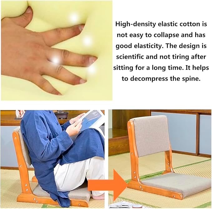 BTZHY Floor Chair Japanese Legless Chair Seat with Back Support FoldableWood Folding Floor ChairHome Bay Window Lazy Backrest Chair Meditation Floor Seating for Living Room(C)