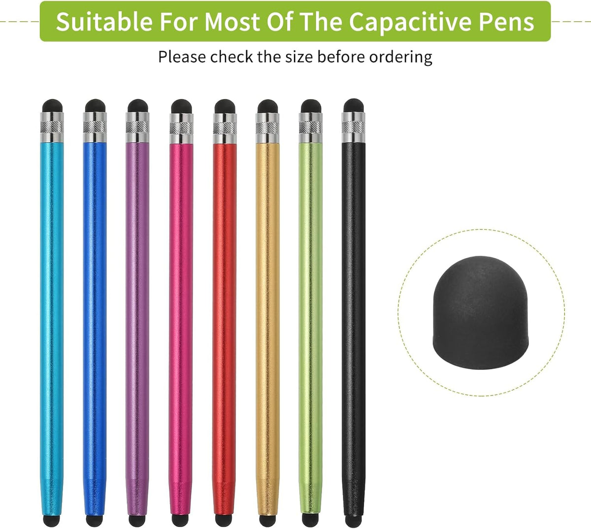 MECCANIXITY 20Pcs Replacement Stylus Pen Tips 8mm Conductive Capacitive Touch Screen Pens Tips Silicone Rubber, Black
