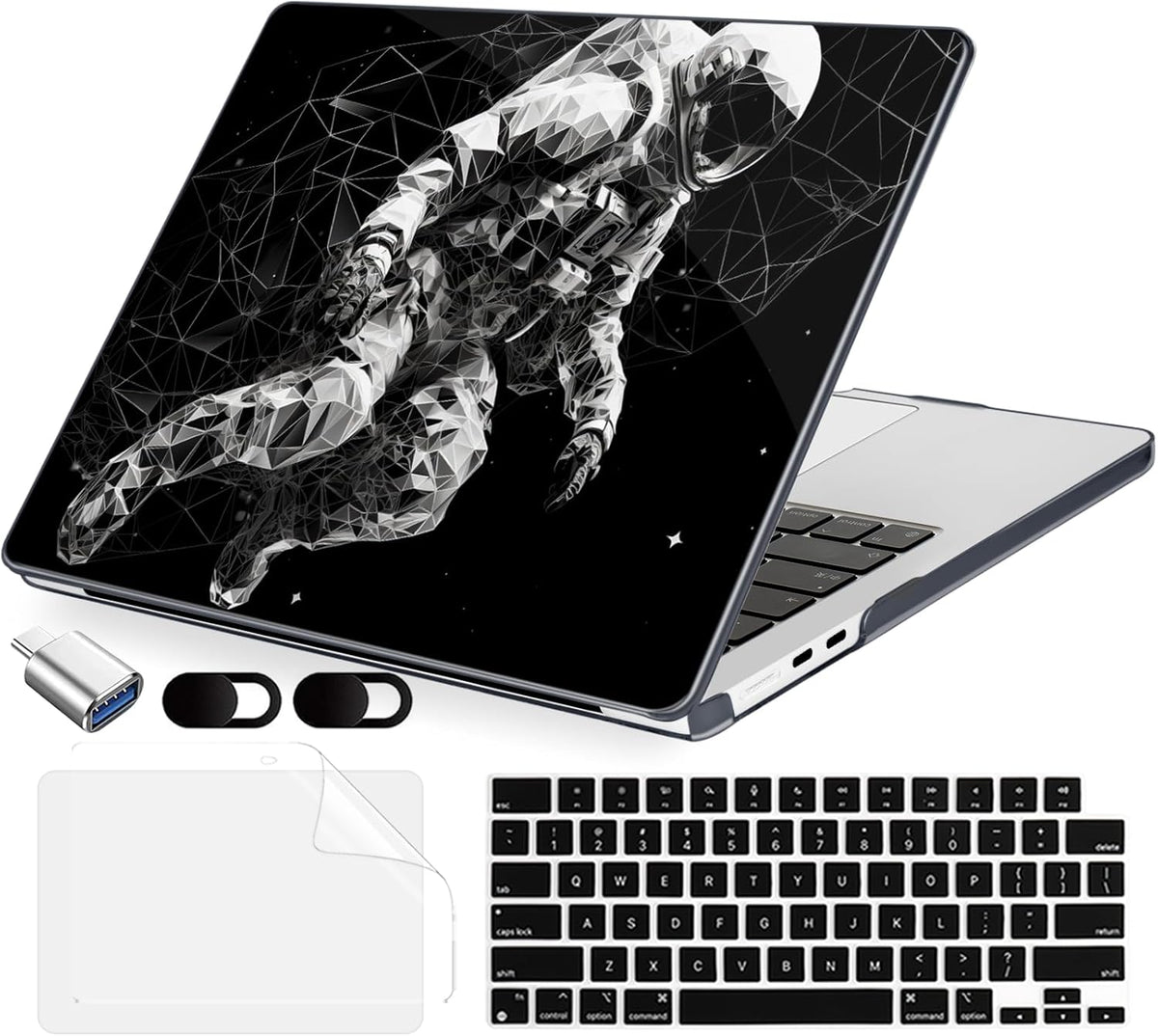 Compatible with MacBook Air 13.6 inch Case, M4 A3240/M3 A3113/M2 A2681 (Released 2025 to 2022), Hard Shell, Keyboard Cover, Screen Protector, Webcam Cover & Type-C Adapter, Astronaut