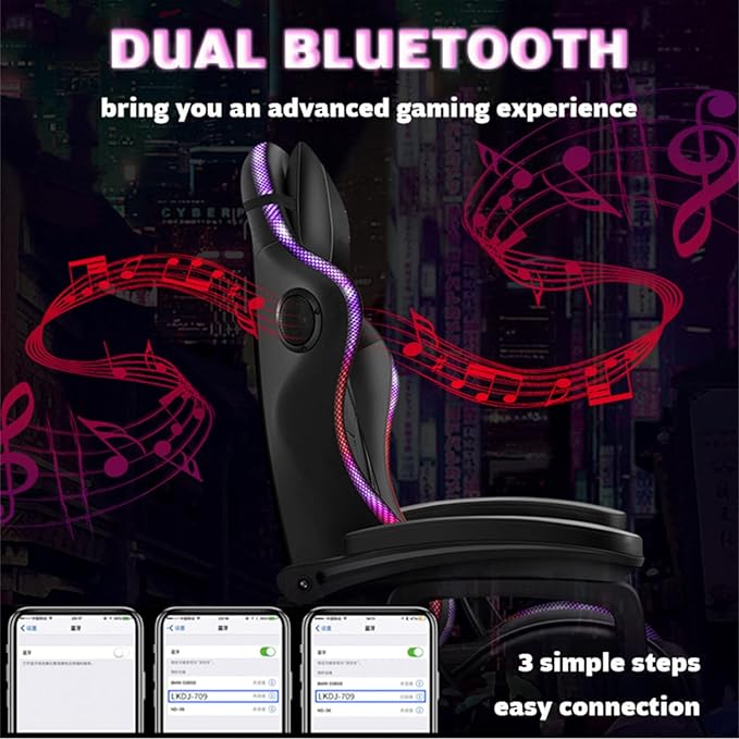 Gaming Chair with Speakers LED Video Game Chair with Footrest Ergonomic Game Chair with Full Massage Lumbar Support Backrest Adjustable Reclining Gamer Chairs for AdultsPink