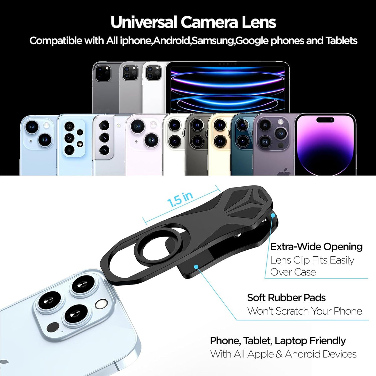 210° Fisheye Lens, Professional Cell Phone Lens for iPhone,Samsung,Pixel,BlackBerry,Ipad,Notebook,Etc,Fish Eye Lens