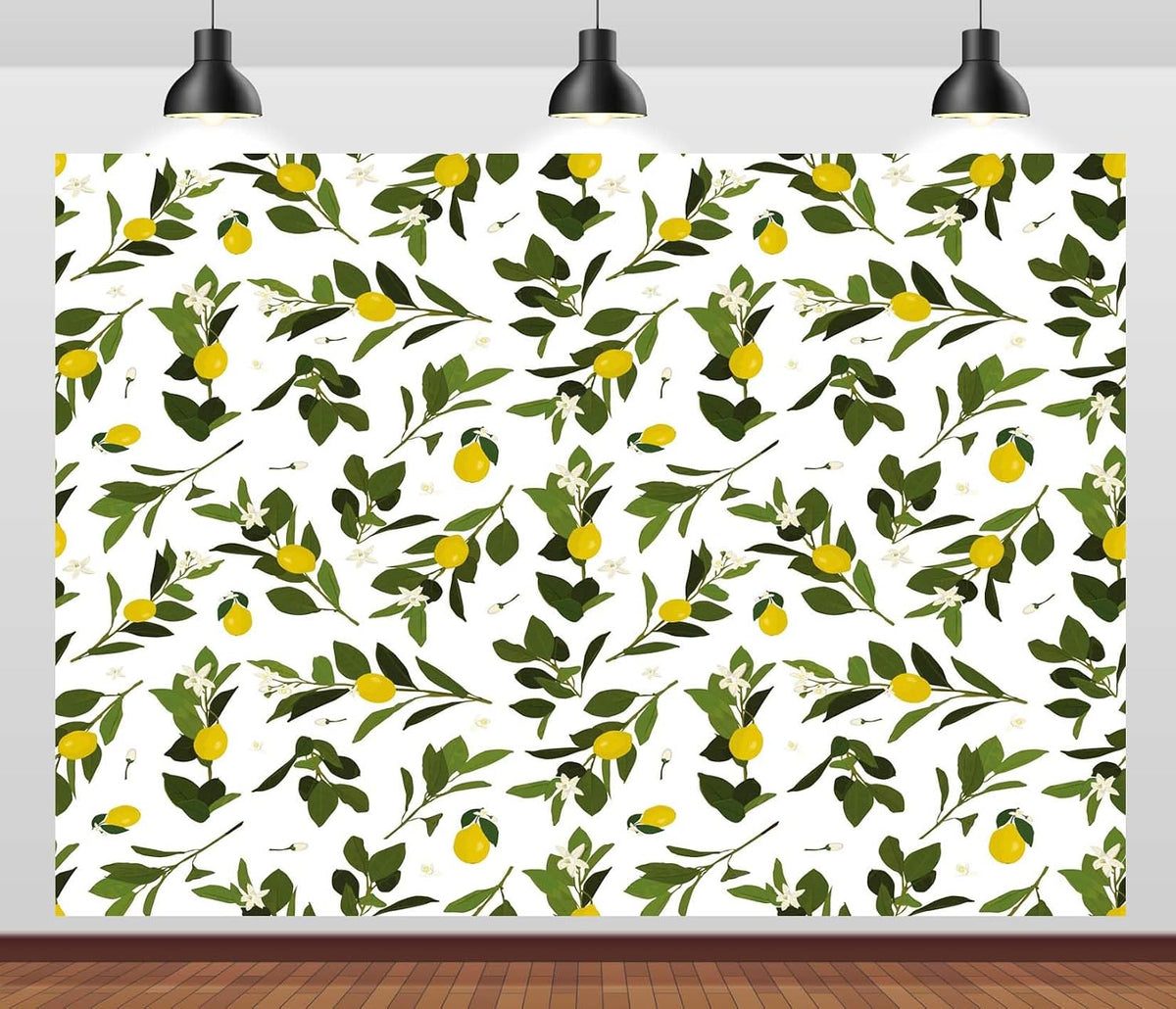 CORFOTO 7x5ft Summer Fabric Lemon Branch Backdrop Yellow Lemons Green Leaves White Flowers Citrus Pattern Photography