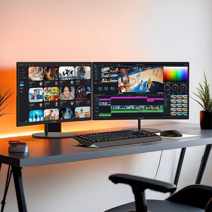 Kado Dual Monitor Setup - 2-Pack 24 Curved 1920x1080 Computer Monitor 1500R 75Hz VESA Mount HDMI Office Gaming Hybrid Built-in Speakers (C24X Dual Series)