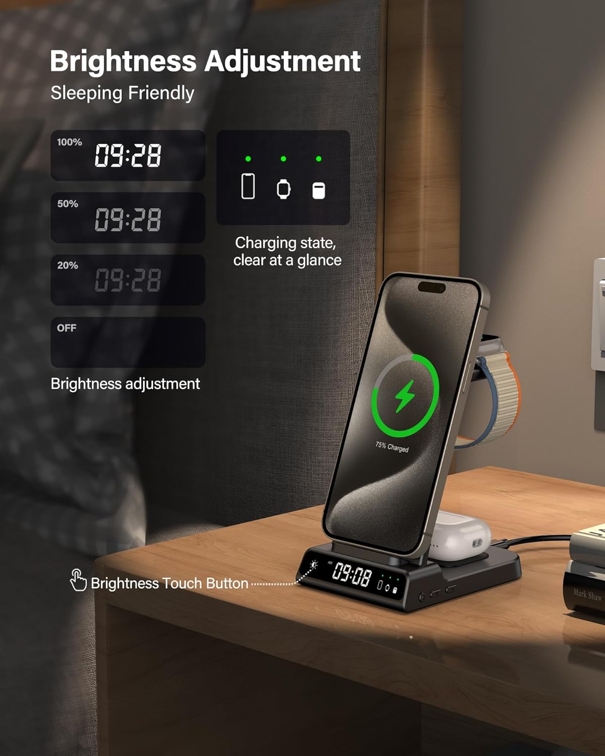 leChivée Wireless Charger for Apple Devices, 3 in 1 Wireless Charging Station Dock for iPhone 16 Pro Max/16 Pro/15/14/13/12, Apple Watch Charger for iWatch Ulltra 2/9/8/7/SE/6/5/4/3, AirPods Pro/4/3