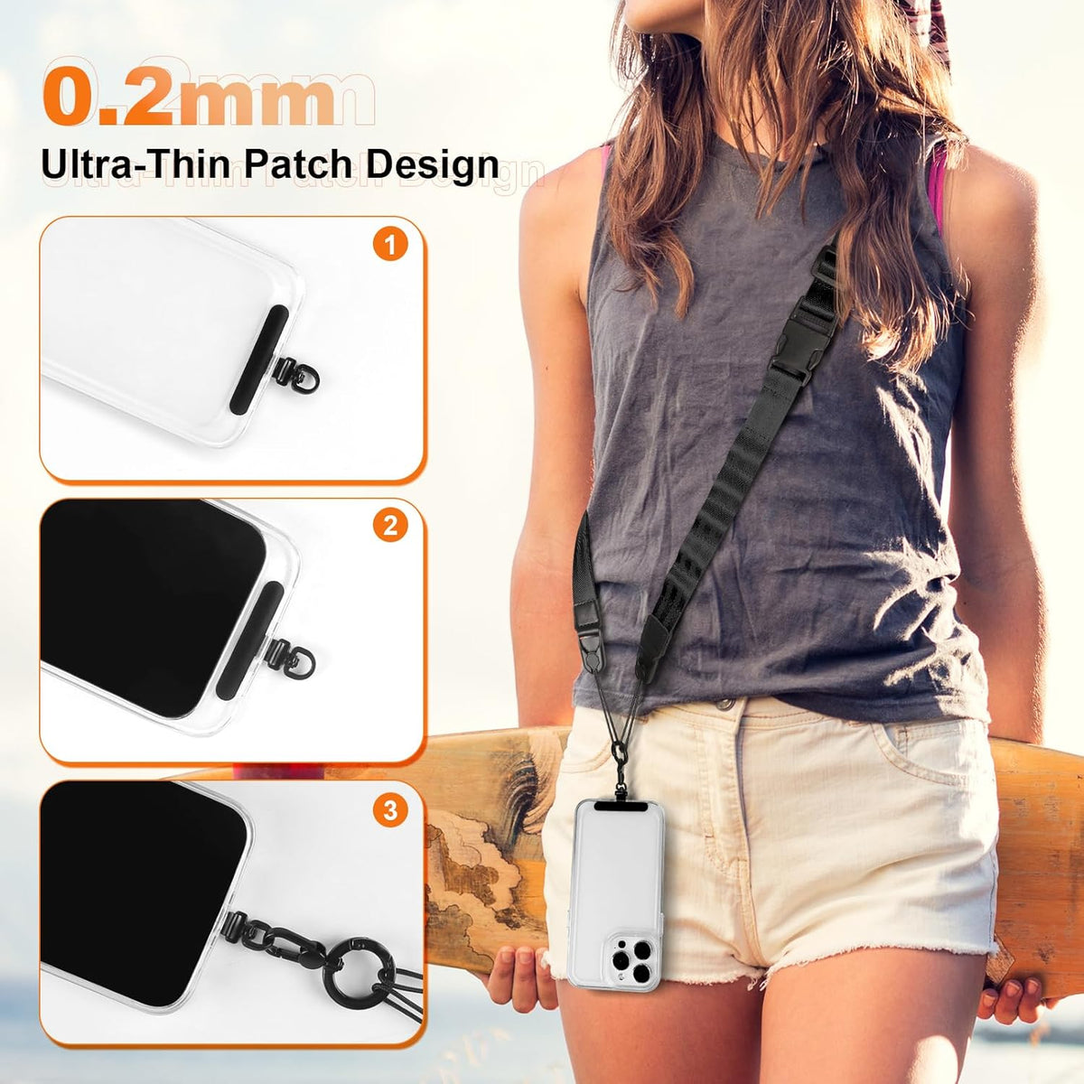 Adjustable Crossbody Phone Lanyard, Universal Phone Wrist Strap and Phone Neck Strap with Tether Tab, Phone Lanyard with Quick Release, Suitable for iPhone and Most Smartphones, Black