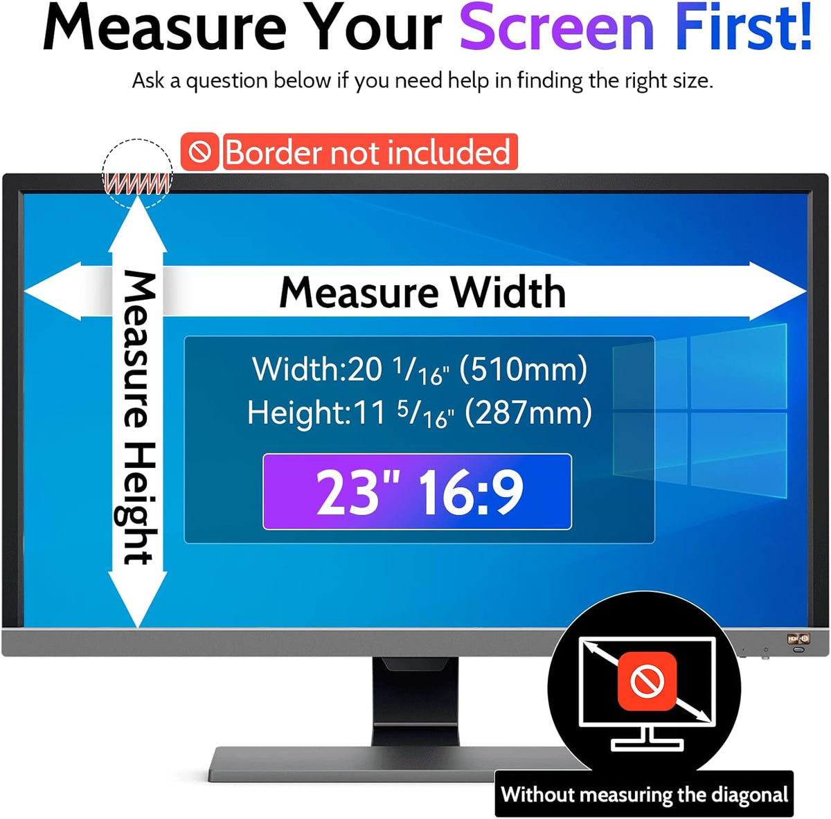 Computer Privacy Screen 23 Inch for 16:9 Widescreen Monitor, Removable 23inch Anti Blue Light Anti Glare Monitor Privacy Filter Shield
