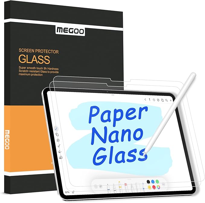 Megoo Paper Glass Screen Protector for iPad Air 11 inch M2-M3(2024-2025 6/7th Gen), Matte for Drawing/Anti-Glare/Easy Installation/Protective Case Compatible,2-Pack