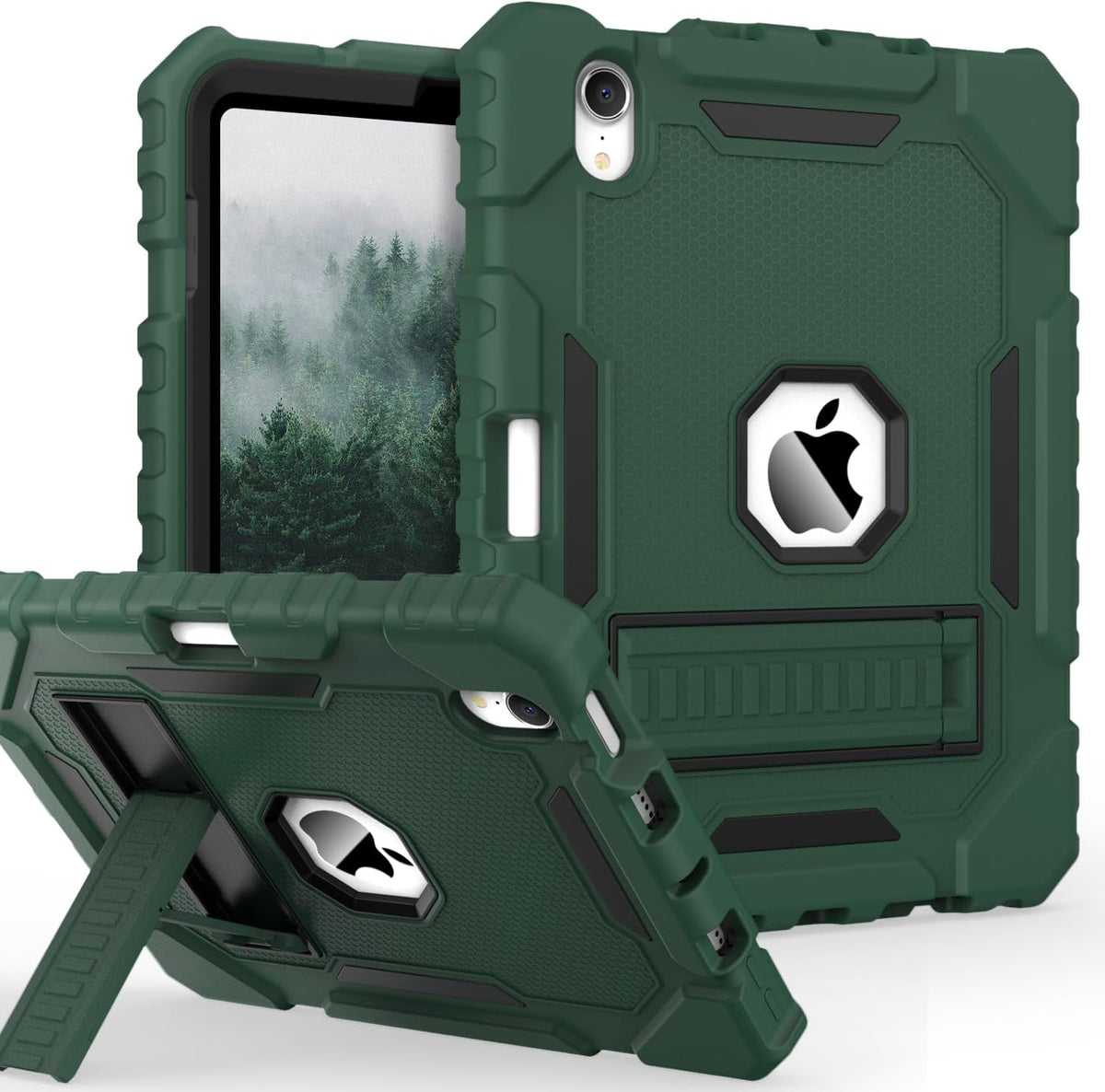 Grifobes Case for iPad Mini 7 (A17 Pro) 2024 / Mini 6 2021 8.3 inch, Heavy Duty Shockproof Rugged Cover with Pencil Holder Stand, for I Pad Mini 7th/6th Gen 8.3" Case for Kids Boys (Deep Green)