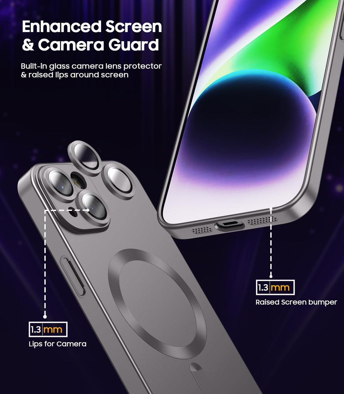 Magnetic for iPhone 14 Case [Compatible with MagSafe][Built-in Camera Lens Protector] Slim Soft Silicone Bumper Shockproof Metallic Luster Phone Case (Gray)