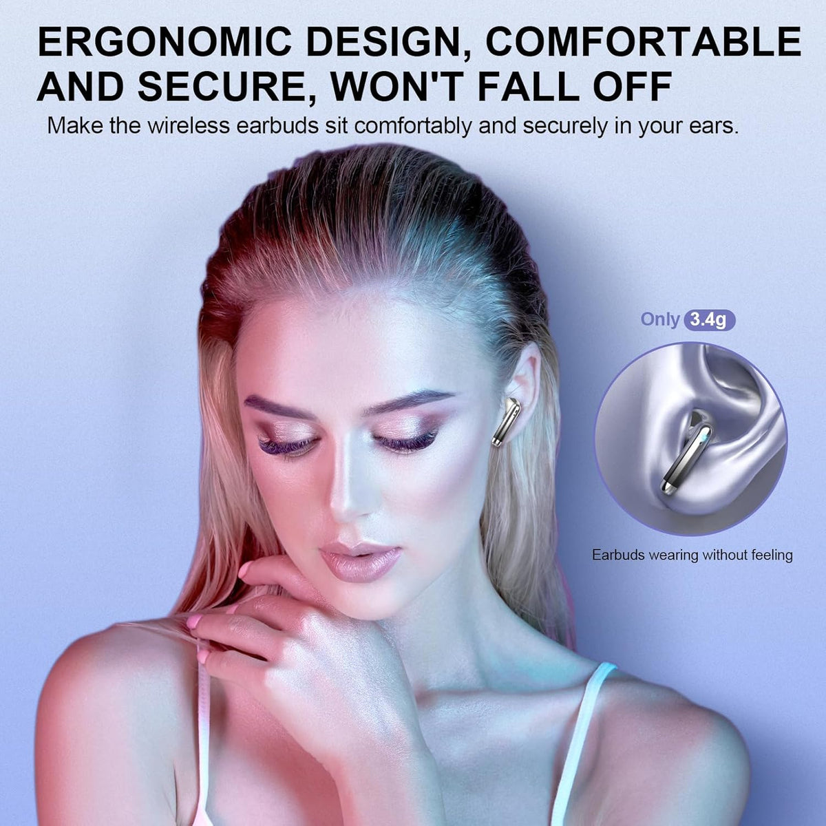 Wireless Earbuds, Bluetooth Headphones 48H Playtime Ear Buds with LED Power Display, IPX7 Waterproof Bluetooth 5.4 Earphones in-Ear Earbuds with 4 Mic for Android iOS Cell Phone Laptop, Black