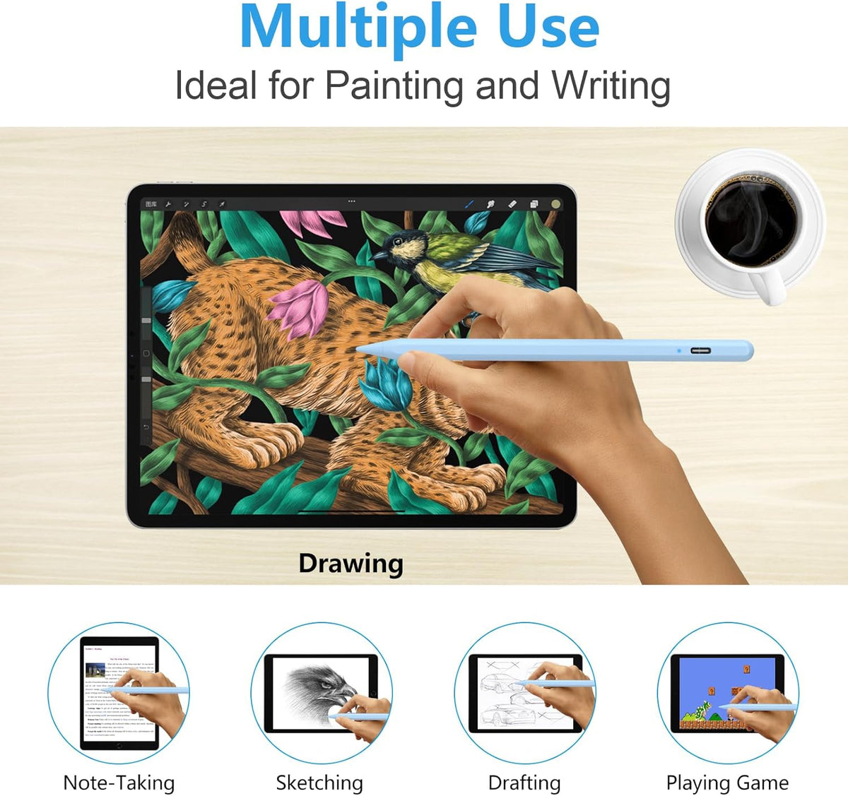 Stylus Pen for iPad 2018-2023 with Palm Rejection, Active Pencil for iPad 10th/9th/8th/7th/6th Generation, for iPad Pro 11/12.9 inch, for iPad Air 5th/4th/3th, for iPad mini 6th/5th Gen(Sky Blue)