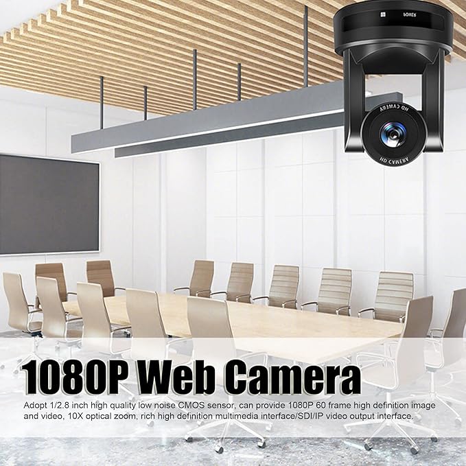 Yoidesu Tiny PTZ Webcam 10X Optical Zoom Camera PTZ HD 1080P Video Conference Camera System SDI IP Output Webcam for Online Meeting Class Live Streaming (US Plug)