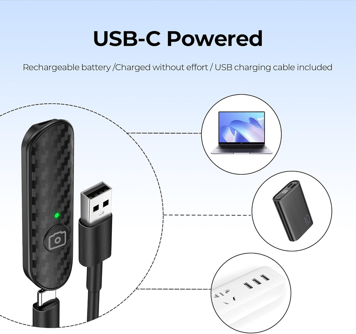 ATUMTEK Bluetooth Remote Shutter, Carbon Fiber Design, Rechargeable Camera Remote Control for iOS & Android Smartphones, Compact and Portable, with Type-C Charging, 10m Remote Range, Bluetooth 5.0
