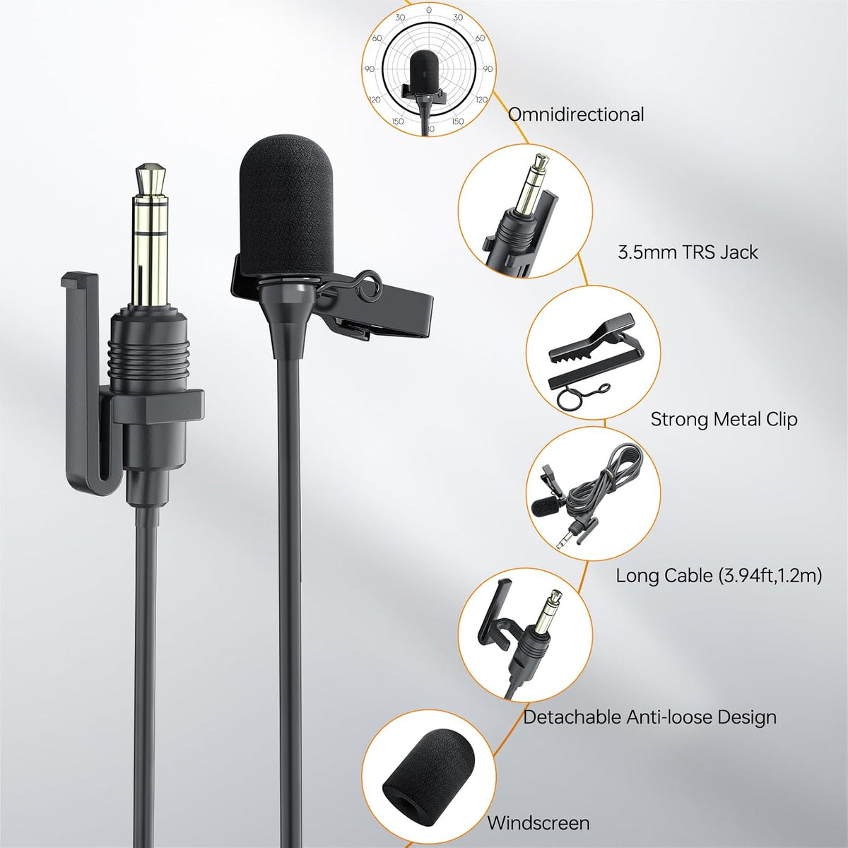 COMICA CVM-SM-O1 Professional Lavalier Lapel Microphone Omnidirectional Clip-on Condenser Mic, Lav Mic for BoomX-D/DSLR