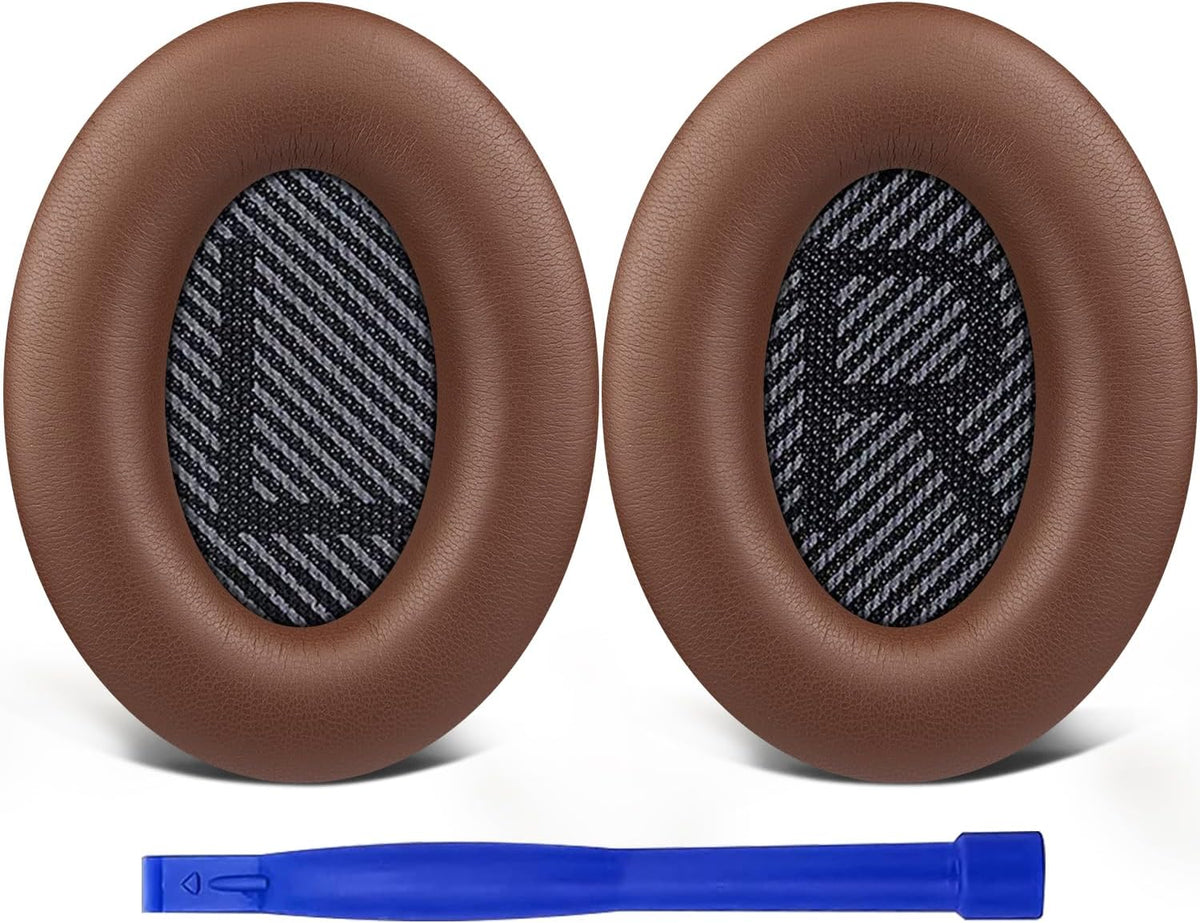 SoloWIT Replacement Earpads Cushions for Bose QuietComfort 35 (QC35) & Quiet Comfort 35 II (QC35 ii) Headphones, Ear Pads with Softer Leather, Noise Isolation Foam, Added Thickness (Coffee)