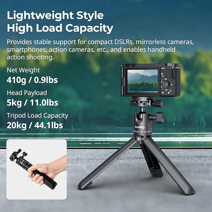 SmallRig Portable Mini Desktop Tripod, Aluminum Alloy Compact Small Tabletop Tripod with 360° Ball Head, 1/4 Screws Quick Release Plate for DSLR，Camera, Phone, Load up to 11 Pounds - 4630