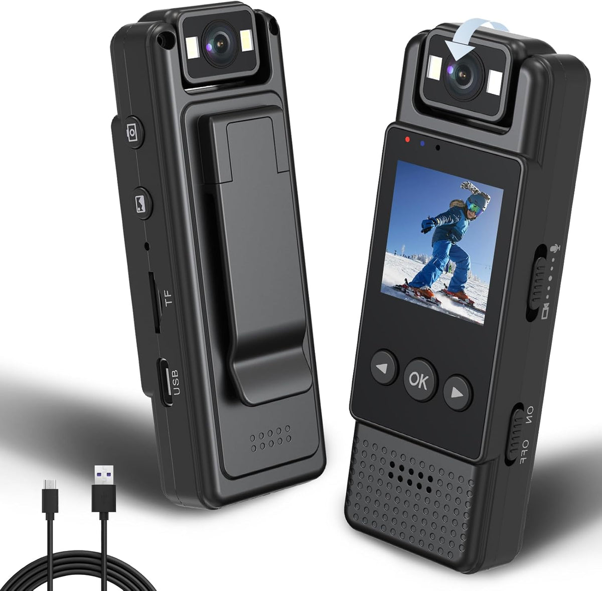 icamdoor 1.3in 1200mAh 1080P 180 to128GB Screen Body Camera, Sport Worn Camcorder, Portable Cam, Mini Wearable Camera