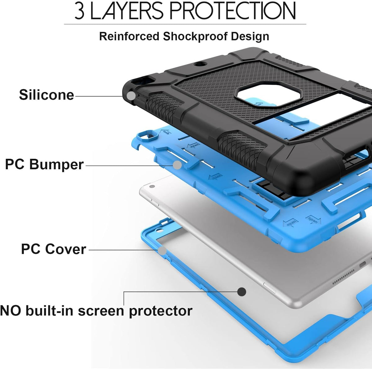 Rantice iPad 9th Generation Case, iPad 8th Generation Case, iPad 7th Generation Case, Hybrid Shockproof Rugged Drop Protection Cover with Kickstand for iPad 10.2'' 2021/2020/2019 Released(Black+Blue)