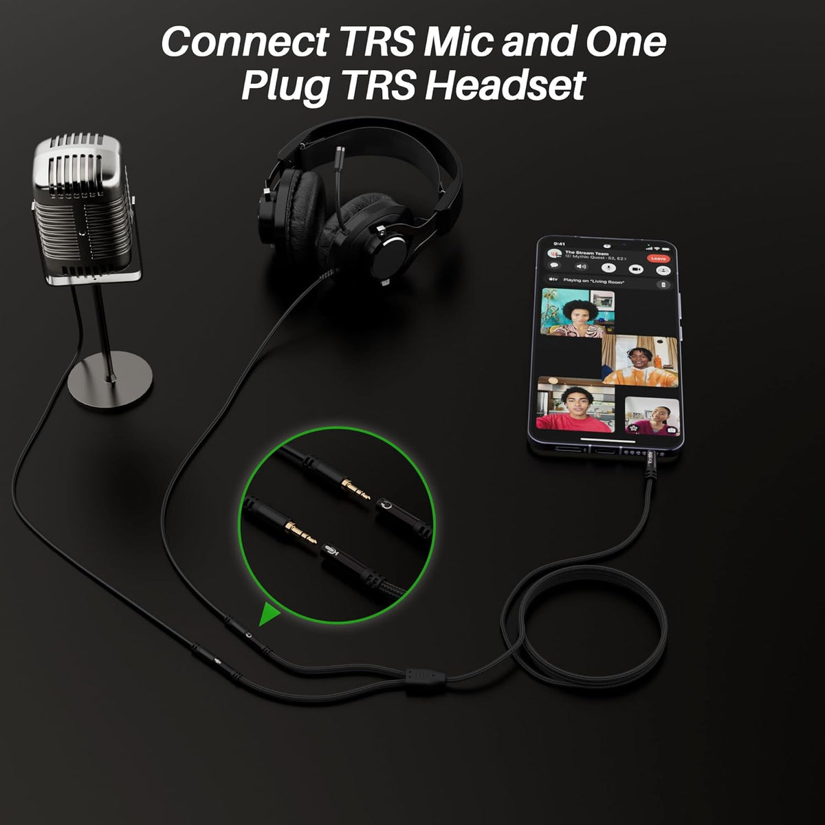 1/8inch Aux Headphone Splitter 2 Way Cable 2FT, 3.5mm 1 Male to 2 Female Mic and Audio Y TRRS Adapter, Compatible with Headset Earphone Switch 2/PS4/PS5 Steam Deck Xbox PC Laptop Phone Tablet Gaming
