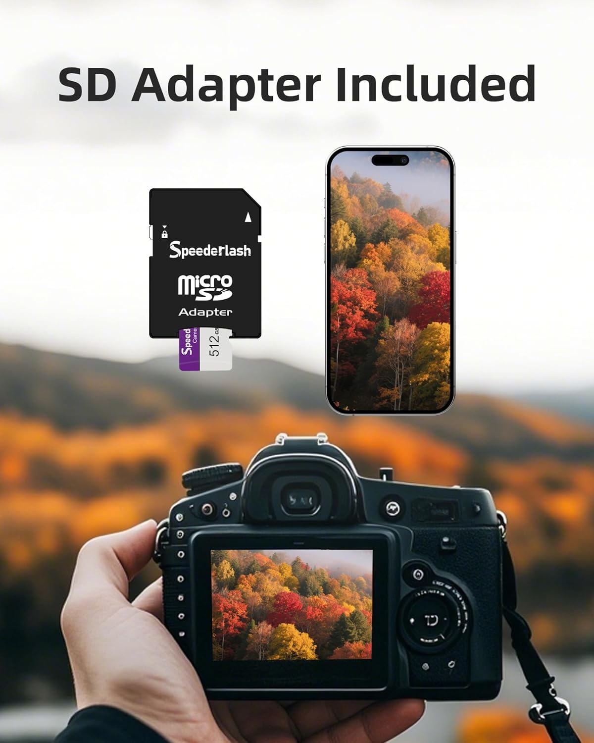 Micro SDXC Memory Card 256GB 2 Pack, Speederlash Camera Plus TF Card with Adapter, Up to 100MB/s Read Speed, 4K UHD&5K Video Support, U1 V30 A1 Rated, Waterproof, for Security Camera, Dashcam, Drones