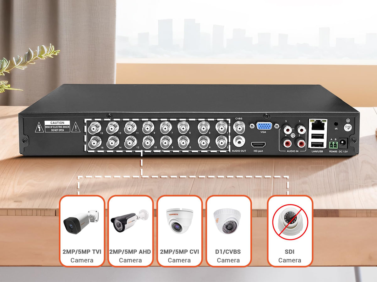 TIGERSECU Super HD 1080P 16 Channel DVR Security Recorder with 2TB Hard Drive, Hybrid 6-in-1 CCTV DVR Recorder Compatible with 2MP and 5MP TVI, AHD