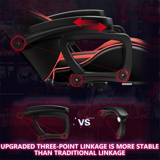 Gaming Chair with Speakers LED Video Game Chair with Footrest Ergonomic Game Chair with Full Massage Lumbar Support Backrest Adjustable Reclining Gamer Chairs for AdultsPink