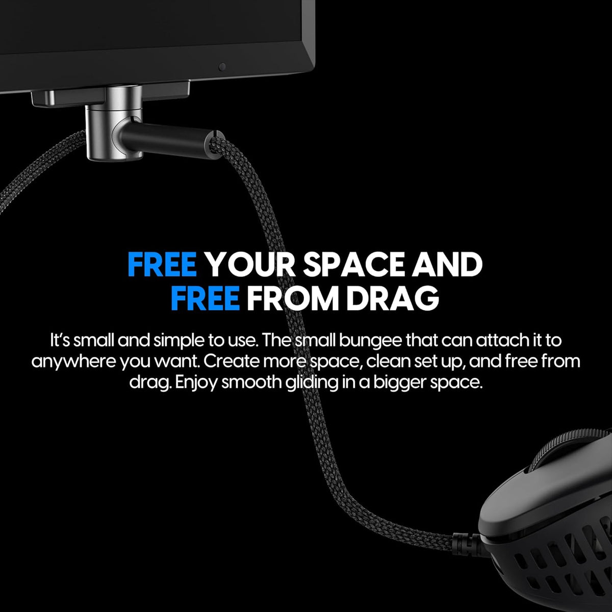 Pulsar Gaming Gears - Micro Bungee ES : Drag-Free Wired Mouse Support - Free Motion on Your Desk - Super Compact Size - Attach it to Your Monitor - Get More Space (Single Pack)