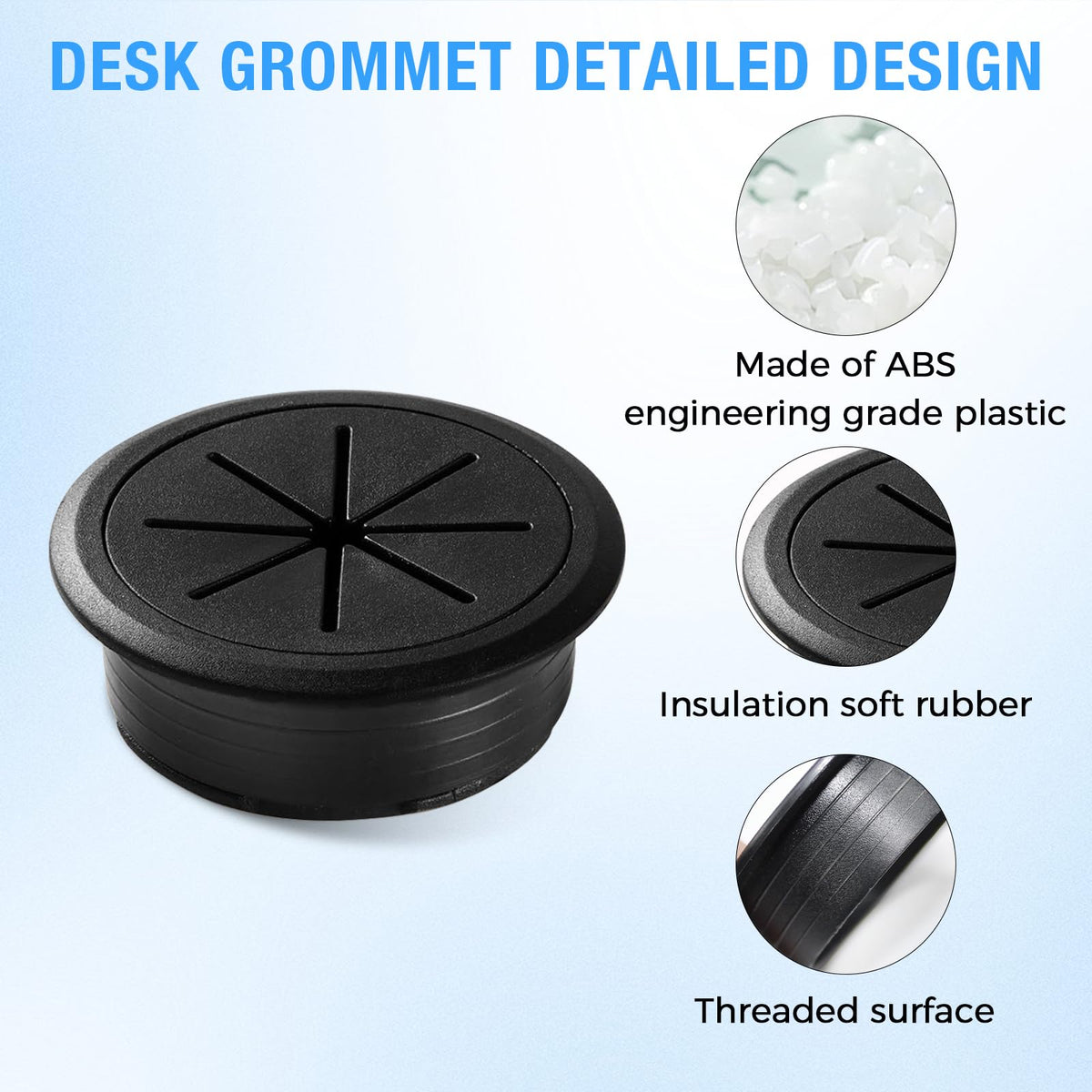BOPOREAE 4 Pcs Desk Grommet 2-3/8" (60mm), Desk Hole Cover for Cables