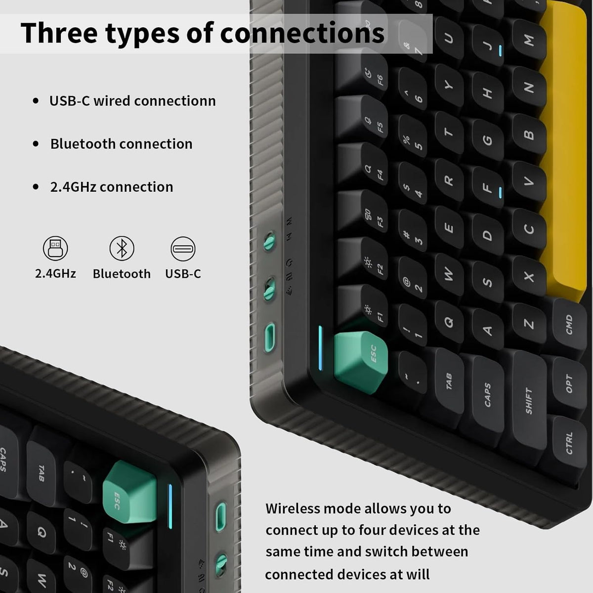 nuphy Halo96 V2 Wireless Keyboard,Gasket Structure,96% Hot Swappable Gaming Keyboard, 99 Kyes RGB Backlit Mechanical Keyboard, Support QMK/VIA,Bluetooth/USB-C/2.4GHz-Black,Lemon Switches (55gf)