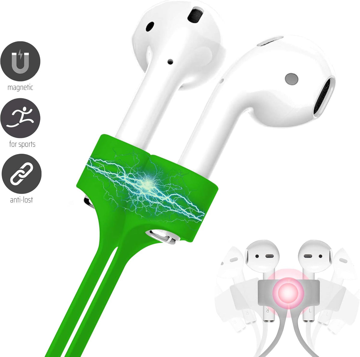 Ultra Strong Magnetic Airpod Pro Strap Anti-Lost Cord Sports Lanyard Compatible with Airpods 3rd 2nd Generation Pro 3 2 1 (Green)