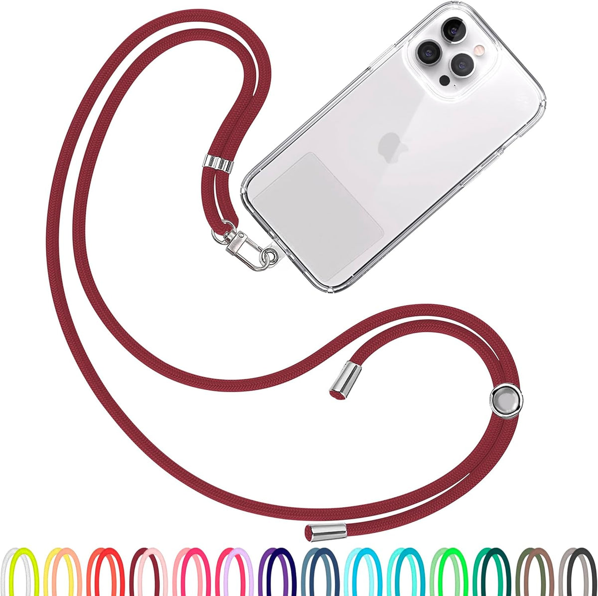 Cell Phone Lanyard [Bordeaux] - Comfortable Universal Smartphone Lanyard - Easy to Use Neck Phone Holder [Clear Patch] - Adjustable Length Phone Strap Crossbody - Fits All Mobile Phones