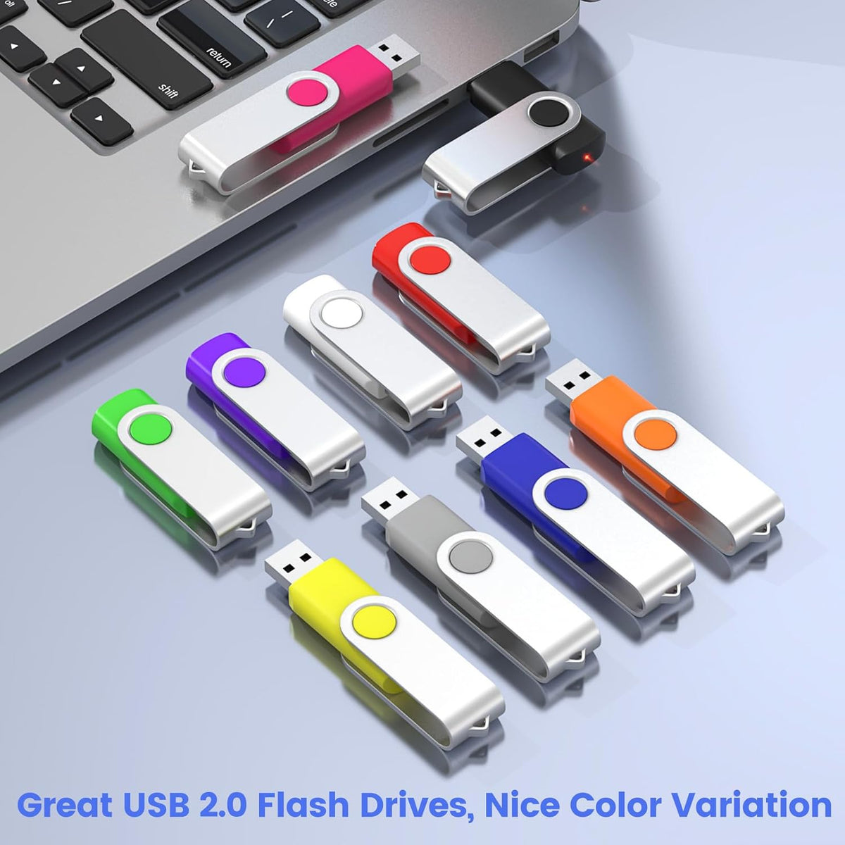 ABLAZE Flash Drives 16GB 20 Pack, USB 2.0 Thumb Drive Bulk with Lanyards Swivel Memory Stick U Disk 16GB Pendrive USB Pack (Mixcolors)