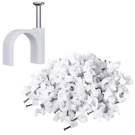 200 Pcs Cable Clips Nail in, Cord Clips Ethernet Cables Wire Wall Clips Cable Straps Cables Tacks Cable Nails Coax Cable Clips Cable Management for Speaker 7mm Cat6 - White