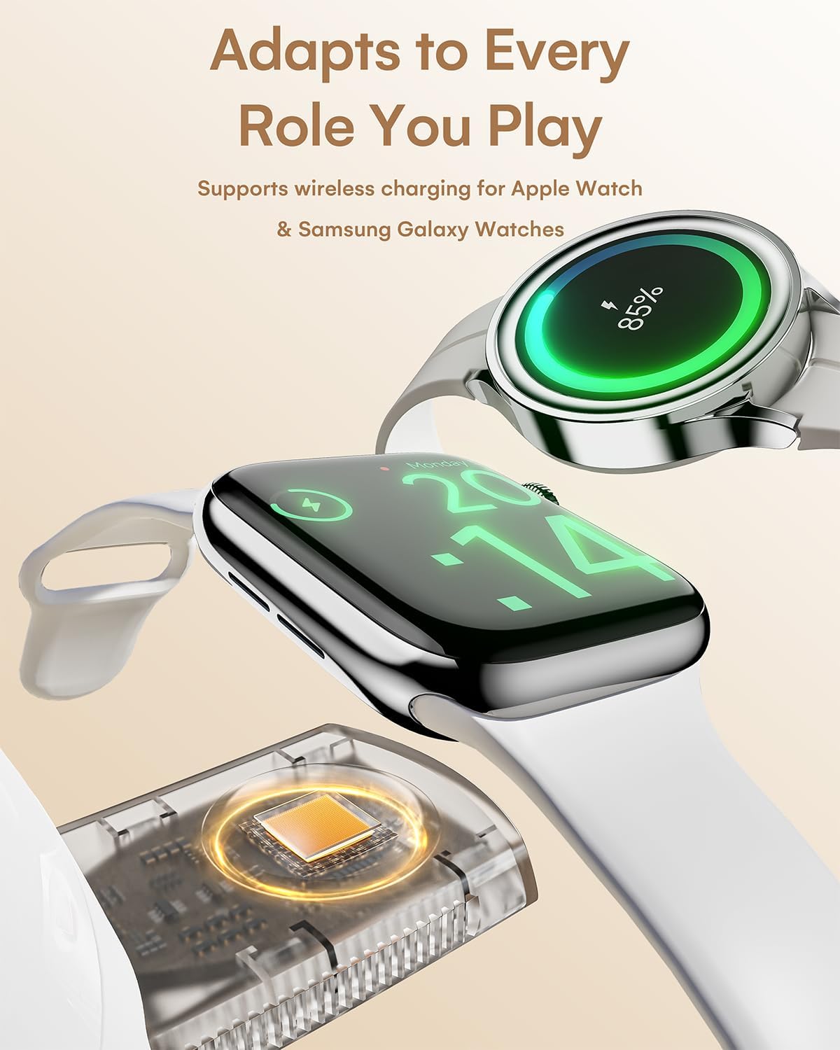 ZEEHOO 4 in 1 Wireless Charging Station for Apple,Mag-Safe Charger&Dimmable Light,Qi2 15W Rotating Fast Wireless Charger for iPhone 16,15,14,13,12&Pixel 10&iWatch&Samsung Watch&AirPods(30W Adapter)