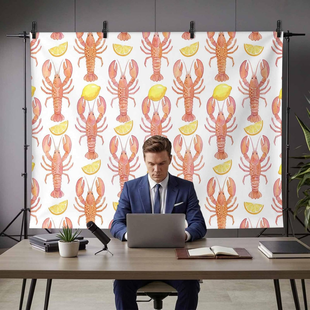 Hokiten Summer 12x8 Backdrop for Photography, Coastal Lobster Brushed Microfiber Fabric Backdrop Curtain for Photo