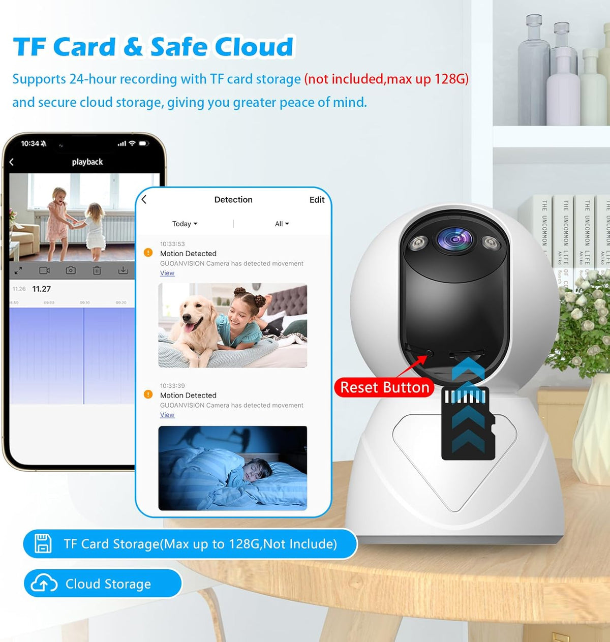 GUOANVISION 3MP 5G 360 Detection,2-Way Indoor Pan/Tilt Security Camera, WiFi Rotating Home Cameras for Baby Monitor/Pet