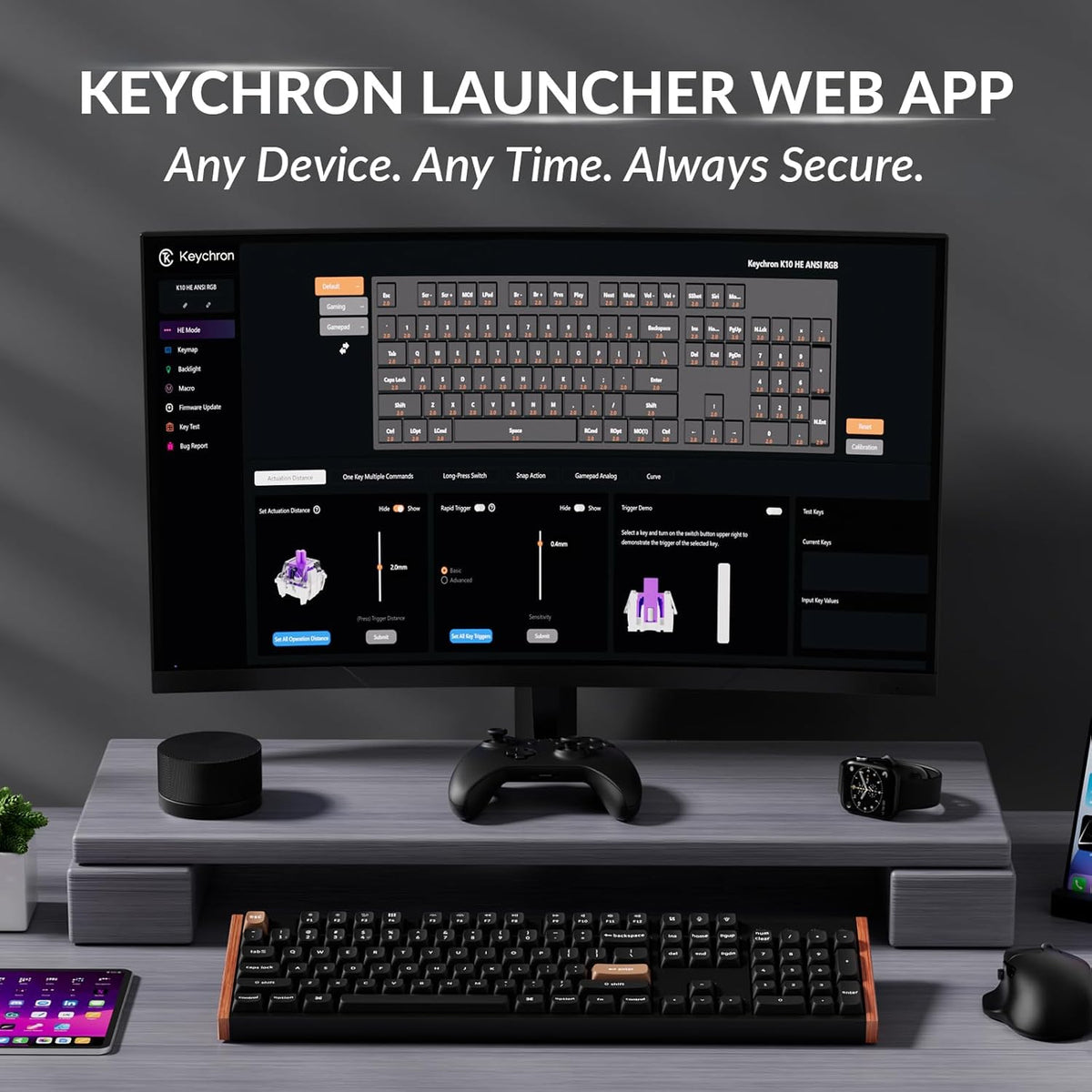 Keychron K10 HE Hall Effect Keyboard Wireless, Magnetic Switch Hot Swappable, Adjustable Actuation Rapid Trigger Mode with Aluminum + Wood Frame, Full-Size Custom RGB for Mac Windows Linux - Black