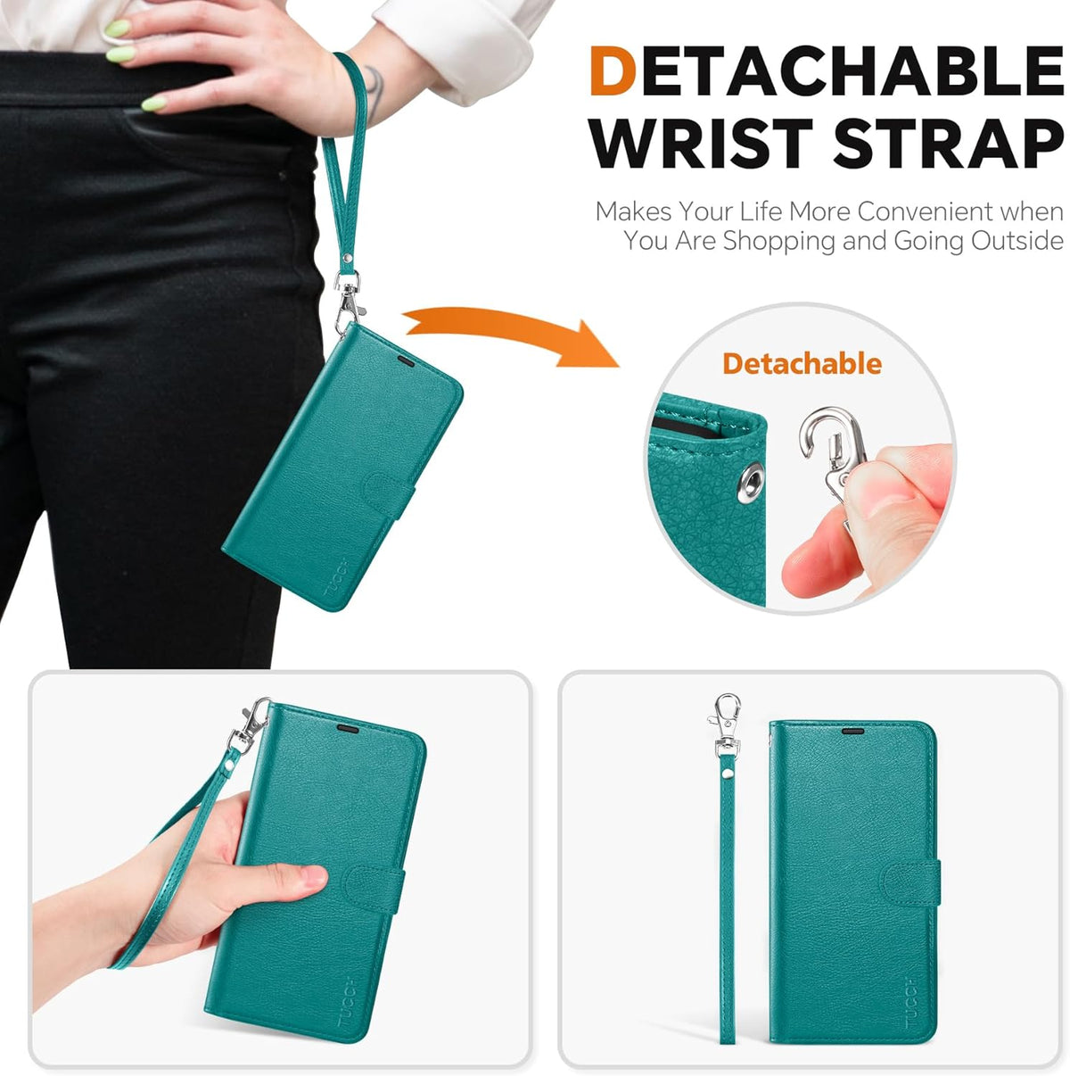 TUCCH Case for Galaxy S25, Detachable Wallet Case with [Wireless Charging] RFID Blocking 4 Card Holder, Wrist Strap Removable Stand PU Leather Flip Shockproof Phone Cover for Galaxy S25 6.2", Cyan