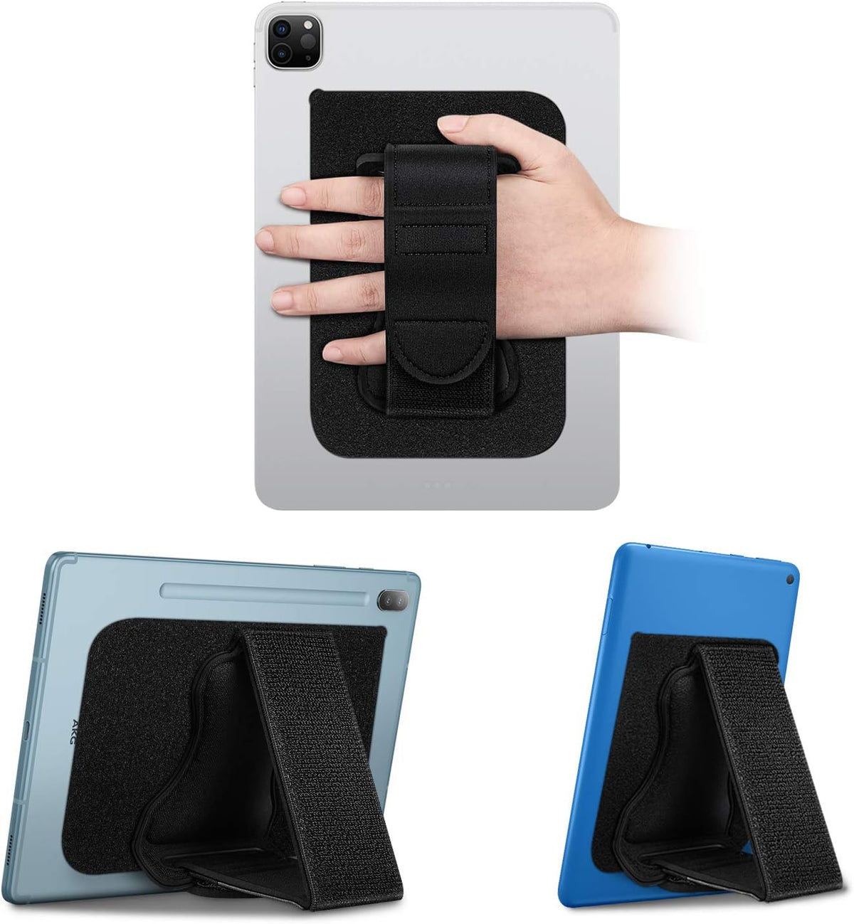 FINTIE 7-11" Universal Tablet Hand Strap Holder - [Dual Stand Supports] Detachable Padded Hook & Loop Fastening Handle